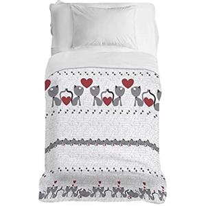 PENSIERI DELICATI Copriletto 170 x 280 cm, Telo Singolo 100% Cotone Pique, Ideale Come Telo Arredo, Coperta Salva Letto 1 Piazza, Fantasia Gattini Grigio, 100% Made in Italy