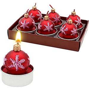Dekohelden24 Set di 6 palline di Natale - palline per albero di Natale in rosso, dimensioni di ogni candelina (lunghezza x larghezza x altezza): 4 x 4 x 5 cm.