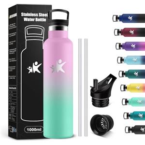 KollyKolla Borraccia Acciaio Inox 1 litro, Bottiglia Termica Senza BPA & Perdite, Borraccia Termica con Cannuccia, Riutilizzabile, per Ufficio, Sport, Ciclismo, Lavoro, Palestra, Gym, Corsa