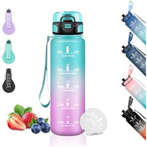 Grsta Borraccia Bambini 0,5 Litri, Borraccia Motivazionale, Senza Perdite, Scuola con Scala Temporale, Facile da Pulire, Borracce per Scuole, Campeggio, Uffici, Viaggio, Verde-Rosa