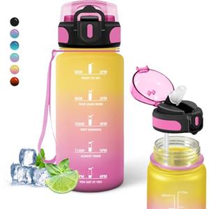 Grsta 500ml Borraccia Bambini, con Cannuccia Senza Perdite, Motivazionale con Scala Temporale, Facile da Pulire, Borraccia per Bere di Piu, per Scuole, Viaggio, Campeggio