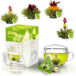 Creano Set Regalo Fiori di Tè Verde "Tèlini" - 8 Tè Fiorito con Tazza da 200ml - Ideale per Bere in Tazza, Esperienza Gourmet, Perfetto Regalo