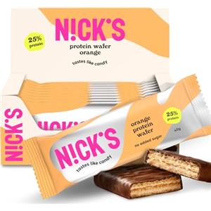 N!CK'S NICKS Barrette di wafer proteico Arancia | 25% di proteine | 203 calorie | Barretta proteica al cioccolato low carb, senza zuccheri aggiunti e glutine (9 barrette proteiche x 40g)