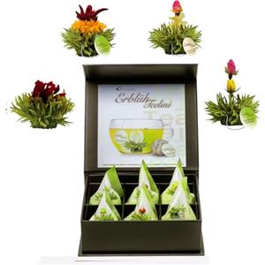 Creano Set Regalo 6 Fiori di Tè Verde "Teelini" - Scatola Magnetica Elegante con Goffratura Argento | 4 Varietà Pregiate di Tè Fiorito - Idea Regalo Natale, Compleanno, Occasioni Speciali