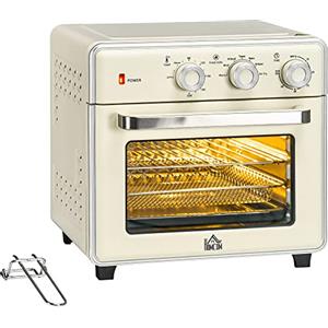 HOMCOM Mini Forno Elettrico 20L Ventilato 1400W, Forno da Tavolo Multifunzione con Aria Calda, 90-230°C, Timer 60 Min, 5 Modalità, Luce Interna, Doppio Vetro, Accessori Inclusi, Crema