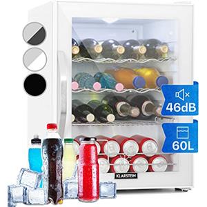 KLARSTEIN Mini Frigo Bar da Camera per Birra, Portatile, Piccolo da Ufficio, con Porta in Vetro, con Ripiani Rimovibili, 0-13°C, 60L