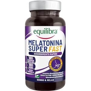 Equilibra Integratori Alimentari, Melatonina Super Fast, per Ridurre il Tempo per Prendere Sonno, con Assorbimento Rapido, Senza Bisogno di Acqua, Aroma Camomilla, Vegan, 180 Compresse Orosolubili