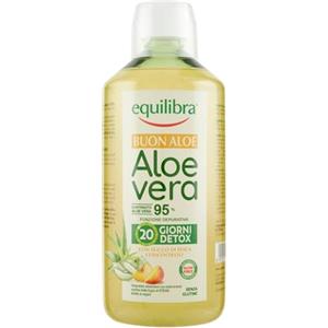 Equilibra Integratori Alimentari, Buon Aloe Vera 95%, Integratore Aloe Vera da Bere Puro o Diluito, Aloin Free, Detox, Pura Polpa, Senza Aggiunta di Acqua, con Succo di Pesca, Senza Glutine, 1 Litro