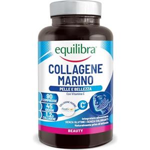 Equilibra, Collagene Marino Idrolizzato Naticol, 90 Compresse, 1200 mg Collagene per Dose, 80 mg Vitamina C per Dose, Collagene Tipo I e III, Mantenimento del Tono e dell'Elasticità della Pelle