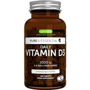 Igennus Healthcare Nutrition Vitamina D3 2000 UI, 50 μg, 365 compresse fornitura per 1 Anno, Formula Pulita, Integratore per Difese Immunitarie, Ossa, Denti & Muscoli, Colecalciferolo Vitamina D Vegetariana - Igennus