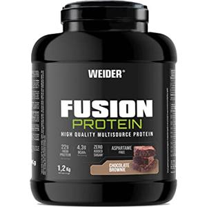 Weider Fusion Protein (1,2kg) Gusto Cioccolato Brownie. Formula Completa 4 Fonti di Proteine di Qualità, Animali & Vegetali, 22g Proteine + 4,3g BCAA/porzione, Senza Zuccheri Aggiunti, Senza Aspartame