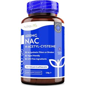 Nutravita NAC N-Acetil-Cisteina 600mg - NAC Supplemento Vegan - Alta Qualità + Alto Dosaggio di N Acetilcisteina - Nac600 mg Integratore 150 Capsule (5 Mesi) - nac Aumentata - Aminoacidi Essenziali - Nutravita