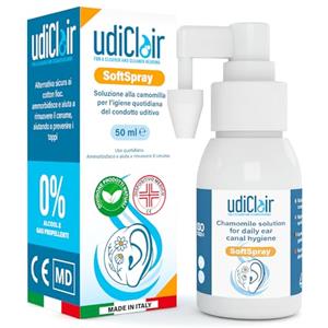 Udivita Spray Auricolare per Rimozione del Cerume 50ml - UdiClair SoftSpray Pulizia Orecchie Adulti e Bambini con Getto Nebulizzato Previene Tappi di Cerume - Soluzione Isotonica alla Camomilla Made in Italy