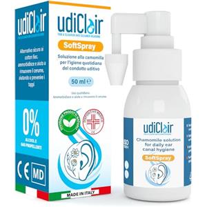 Udivita Spray Auricolare per Rimozione del Cerume 50ml - UdiClair SoftSpray Pulizia Orecchie Adulti e Bambini con Getto Nebulizzato Previene Tappi di Cerume - Soluzione Isotonica 0% Alcool Made in Italy