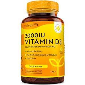 Nutravita Vitamina D 2000 IU (50μg) - 365 Capsule Softgel - Fornitura per 6 Mesi - Integratore In Pillole Di Vitamina D Colecalciferolo - per mantenere Ossa, Denti, e Articolazioni Muscolari Sani - Nutravita