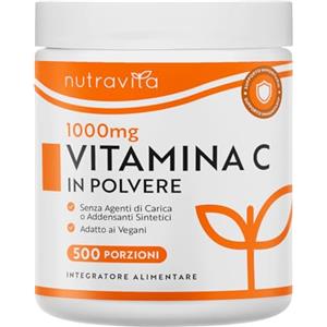 Nutravita Vitamina C in polvere 500 g - 1000 mg per porzione - scorta per 16 mesi - Acido ascorbico puro in polvere finissima - Supporta il sistema immunitario e riduce la stanchezza - Nutravita