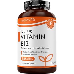 Nutravita Vitamina B12 1000 mcg - Metilcobalamina B12 Vegana ad Alto Dosaggio - 365 Compresse (1 Anno di Fornitura) - Vitamina B12 Vegan per Sistema Immunitario, Concentrazione, Energia