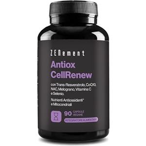 Zenement Antiox Complex con Trans-Resveratrol, CoQ10, NAC, Melograno, Vitamina C e Selenio - Antiossidante e di Supporto all'Energia Cellulare, 90 Capsule Vegane - Zenement