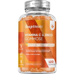 WeightWorld Vitamina C Masticabile Vegana, 120 Vitamine Gommose, 2 Mesi, Aroma Naturale di Arancia, Complex con Vit C (Acido Ascorbico) e Zinco, lo Zinco Contribuisce al Mantenimento di una Pelle Normale (EFSA)