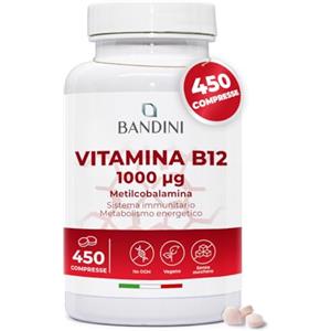 Bandini® Vitamina B12 450 Vegan (Scorta +14 Mesi), Metilcobalamina 1000µg, Compresse Vegane al 100%, Vitamine B 12 per il Sistema Immunitario, Vit B Metabolismo energetico, Stanchezza Fisica e Mentale