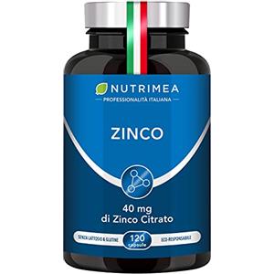 Laboratoires Nutrimea Zinco Citrato | 12,5 Mg Di Zinco Elemento Per Capsula | Alto Assorbimento | Antiossidante | Sistema Immunitario & Raffreddore | Pelle Impura e Acne | 120 Capsule Vegane
