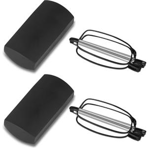 Aolso 2 Paia Occhiali da Lettura Pieghevoli, Anti Luce Blu, con Aste Telescopiche, con Custodia Portatile, da Lettura per Uomini Lettori per Donne (Nero, 1.5)