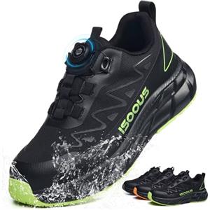 ISOOUS Scarpe Antinfortunistiche Uomo Donna S3S Impermeabili Scarpe da Lavoro ESD Leggere Comode Punta in Acciaio Lacci Rapidi Nero Grigio 43 EU