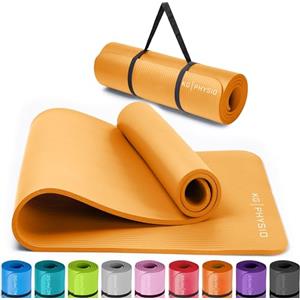 KG Physio Tappetino fitness, ideale per ginnastica a casa. Tappetino palestra e pilates, tappetino yoga antiscivolo spessore 8mm con tracolla. 183cm x 60cm x 8mm - Arancia