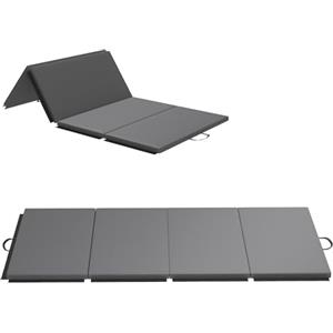 HOMCOM Tappetino da Ginnastica Pieghevole, Materassino Fitness Spesso 5 cm e Antiscivolo, Tappeto da Palestra Salvaspazio con Maniglia per Yoga e Pilates, 240x120 cm, Grigio