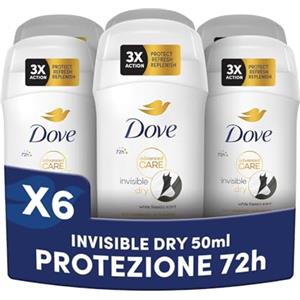 Dove Deodorante Stick Invisible Dry, Deodorante Antitraspirante, Formula Antimacchie, Protezione Fino a 72 Ore, Pro-Ceramide Technology, Ingredienti Idratanti, Deodorante Uomo e Donna, 6 Pezzi da 50ml