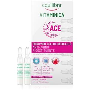 Equilibra, Siero Viso, Collo e Décolleté Anti-aging Ricostituente, con Complesso Multivitaminico, Ceramidi Vegetali e Fitosfingosine, Azione Anti-aging Ricostituente, 7x2,5 ml