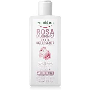 Equilibra, Latte Detergente Rosa Ialuronica, Latte Detergente Viso, Pelli Sensibili, con Estratto di Rosa Damascena, Acido Ialuronico Medio-Alto peso, Olio di Mandorle Dolci, Estratto Camomilla, 200ml
