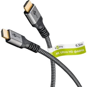 goobay 64992 Cavo HDMI High Speed con Ethernet 2.0 / risoluzioni UHD fino a 4K @ 50/60 / Prolunga HDMI per PS5, Xbox, Apple TV 4k / prese dorate evitano la corrosione/grigio / 0,5m