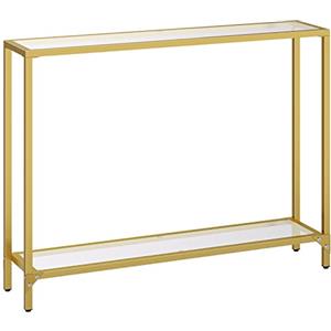 HOOBRO Tavolo Console a Ripiani, 100 cm Tavolo Ingresso con Piano in Vetro Temperato, Tavolo Display per Decorazione, Telaio in Metallo, Soggiorno, Corridoio, Oro Metallico e Trasparente EGD04XG01