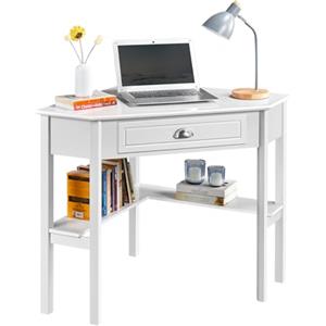 Yaheetech Scrivania Angolare per Computer Desktop Computer in Legno con Cassetto e Ripiano Portaoggetti per Postazione di Lavoro Elegante 106 × 71,5 × 76,5 cm Bianco