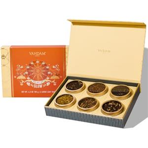 VAHDAM, GLOW - Confezione Regalo Assortita Di Tè Di - 6 Tè Sfusi | Elegante Confezione Regalo Da Per Donna | Regali Di Tè Di Per Le Donne