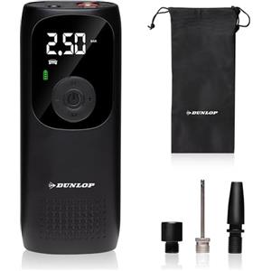 Dunlop Mini Compressore a batteria Pompa d'aria elettrica 150PSI - Universale e USB C - Display digitale - Luce LED - Nero