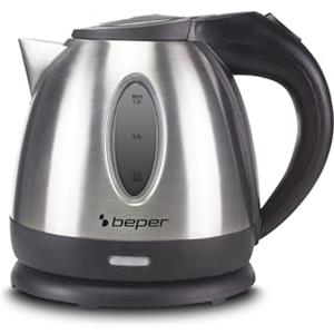 BEPER P101BOL001 Bollitore d'Acqua Elettrico, 1630 W, Bollitore 1,2 Litri in Plastica e Acciaio, Senza fili, Acciaio/Nero