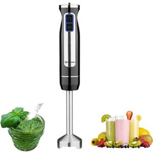 BEHOME Frullatore a Immersione | Mixer a Immersione in Acciaio Inox 800W, Nero 8 Velocità con Luce Led