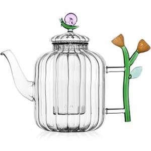 Ichendorf Milano Teiera Ottica, Chioccola e Fiore Ambra, Collezione Botanica, 120 cl, Vetro Borosilicato, Fatto a Mano