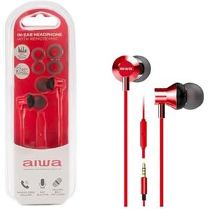 Aiwa - ESTM-50RD Auricolari Stereo In-Ear Leggeri e Compatti, con Telecomando e Microfono Vivavoce, Audio di Qualità, Connettore Placcato Oro da 3,5'', Colore Rosso