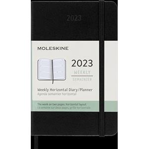 Moleskine Agenda Settimanale 2023, Agenda 12-Mesi con Layout Orizzontale, Copertina Rigida, Formato Tascabile 9 x 14 cm, Colore Nero