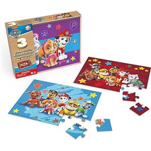 Spin Master Games PAW Patrol, confezione da 3 puzzle in legno per bambini da 24 pezzi con custodia portatile in legno, Chase, Marshall, Skye, Rubble per bambini in età prescolare dai 4 anni in su