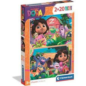 Clementoni - Puzzle per Bambini 2x20 Pezzi Supercolor, 3+ Anni, Illustrazione con i Personaggi del Cartone Nickelodeon Dora, Idea Regalo, Made in Italy, 27x18,5 cm, 24827