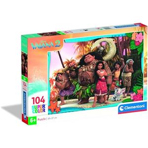 Clementoni - Puzzle per Bambini 104 Pezzi Supercolor, per Bambini 4+ Anni, Illustrazione con Personaggi dal Cartone Disney Vaiana 2, Idea Regalo, Made in Italy, 62x42 cm, 25786