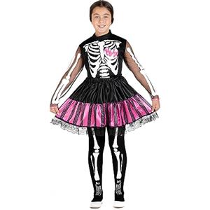 Ciao- Skeletrina Punk scheletro costume travestimento bambina (Taglia 7-9 anni) con calze collant stampate