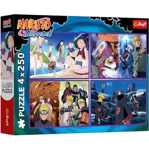 Trefl - Puzzle 4 in 1: Naruto Shippuden, Le avventure di Naruto Uzumaki - 4 x 250 pezzi - Set di quattro puzzle per adolescenti