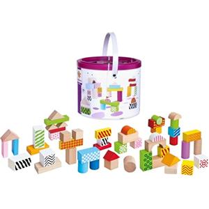 Eichhorn - Mattoncini Colorati in Legno, 100002226, + 12 Mesi, 50 Pezzi in Una Scatola, Mattoncini con Stampa, in Legno di Betulla