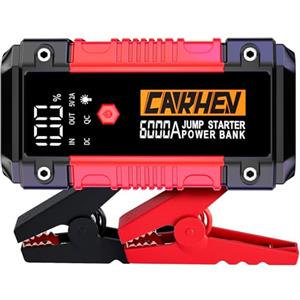 CARHEV Avviatore Batteria Auto, 6000A Avviatore di Emergenza per Auto(Fino a 10L Benzina/10L Diesel), 12V Booster Avviamento Autos, Starter Batteria Autos Portatile con Torcia a LED, Uscita USB Rapida
