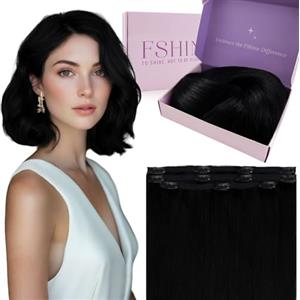 Fshine Extension Capelli Veri Clip Nero Naturale Extension Capelli Veri Umani Lisci Estensione Clip Matrimonio 30 cm 50 g 3 pcs #1